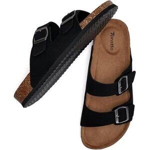 Torotto Men's Black Slides Sandals with Cork Footbed – Size‎ 45 US 11